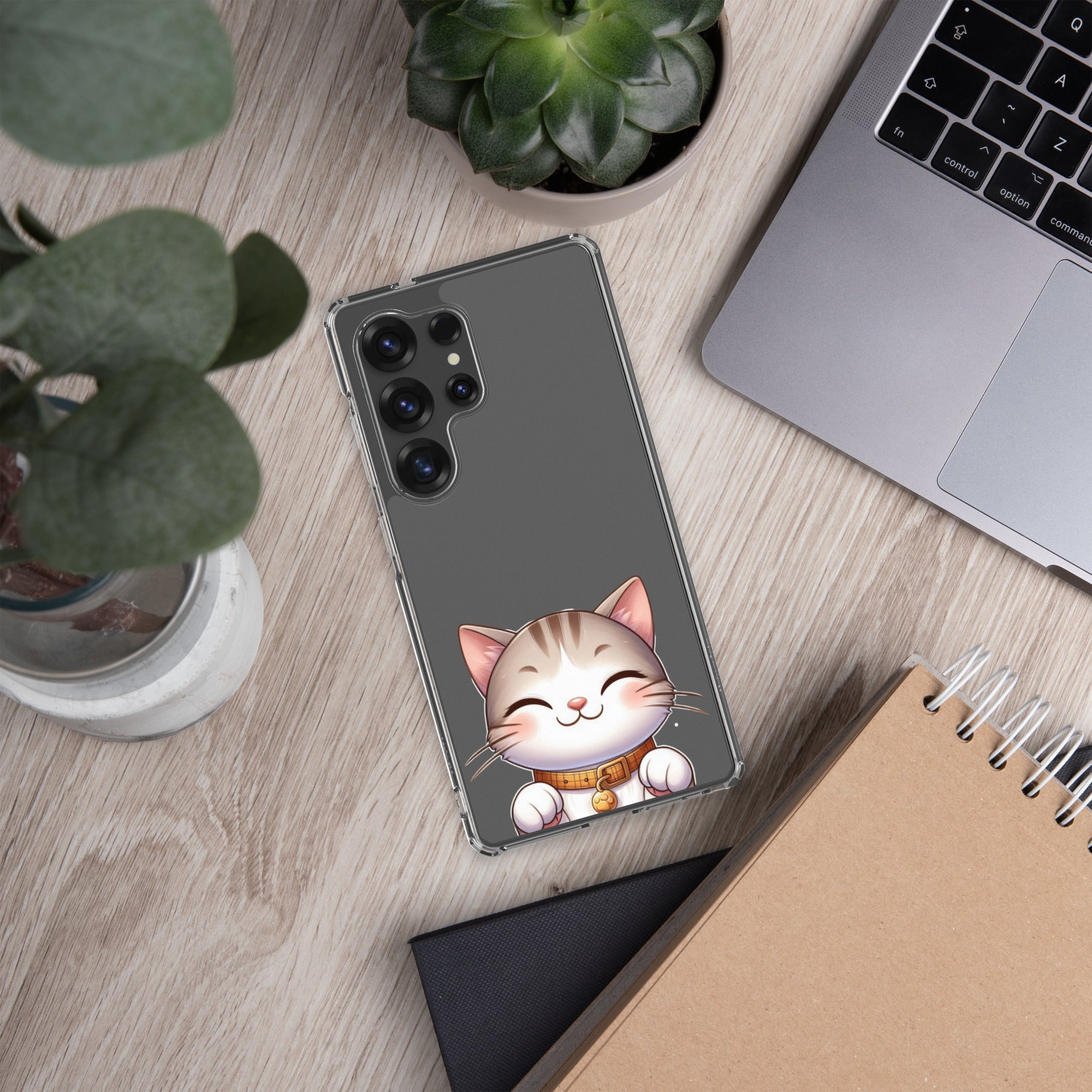 Cute Smiling Cat Clear Case for Samsung Galaxy S25 Ultra – Minimal Kawaii Protective Cover