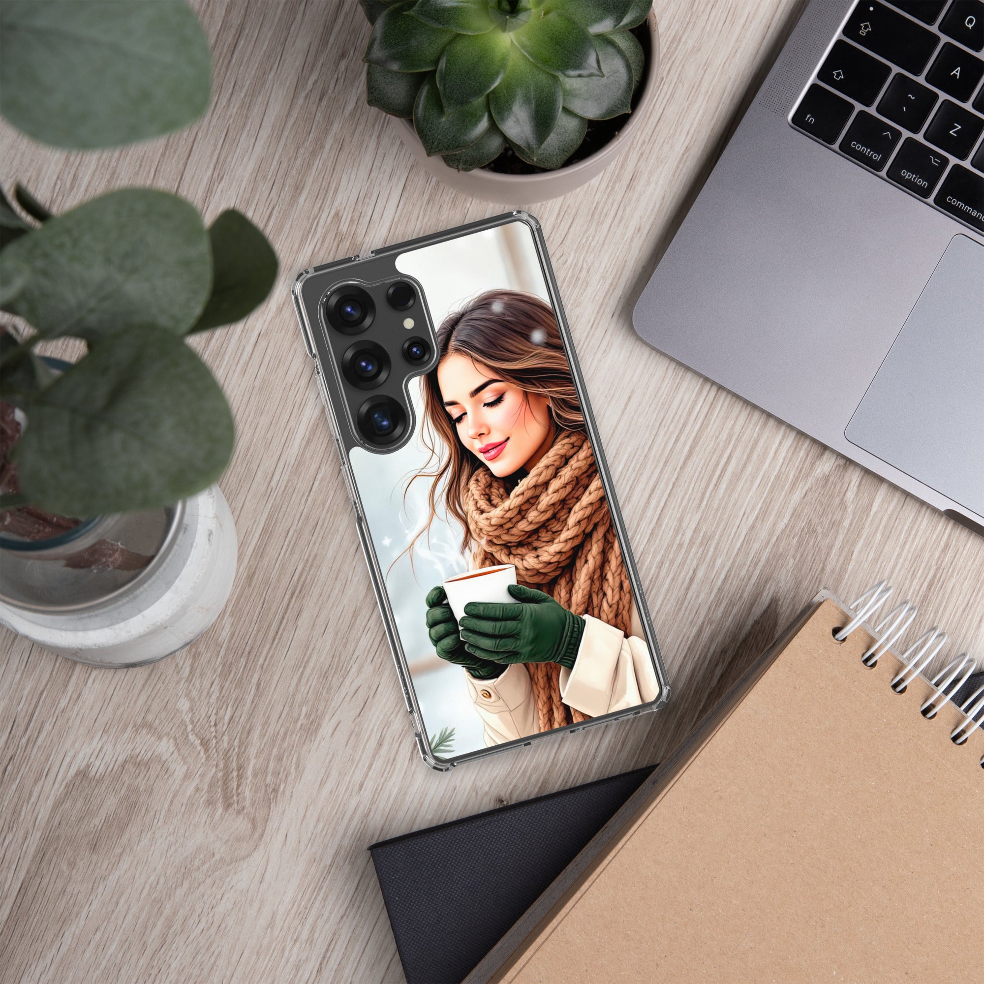 Winter Coffee Moment Clear Case for Samsung Galaxy S25 Ultra – Cozy Portrait Protective Cover