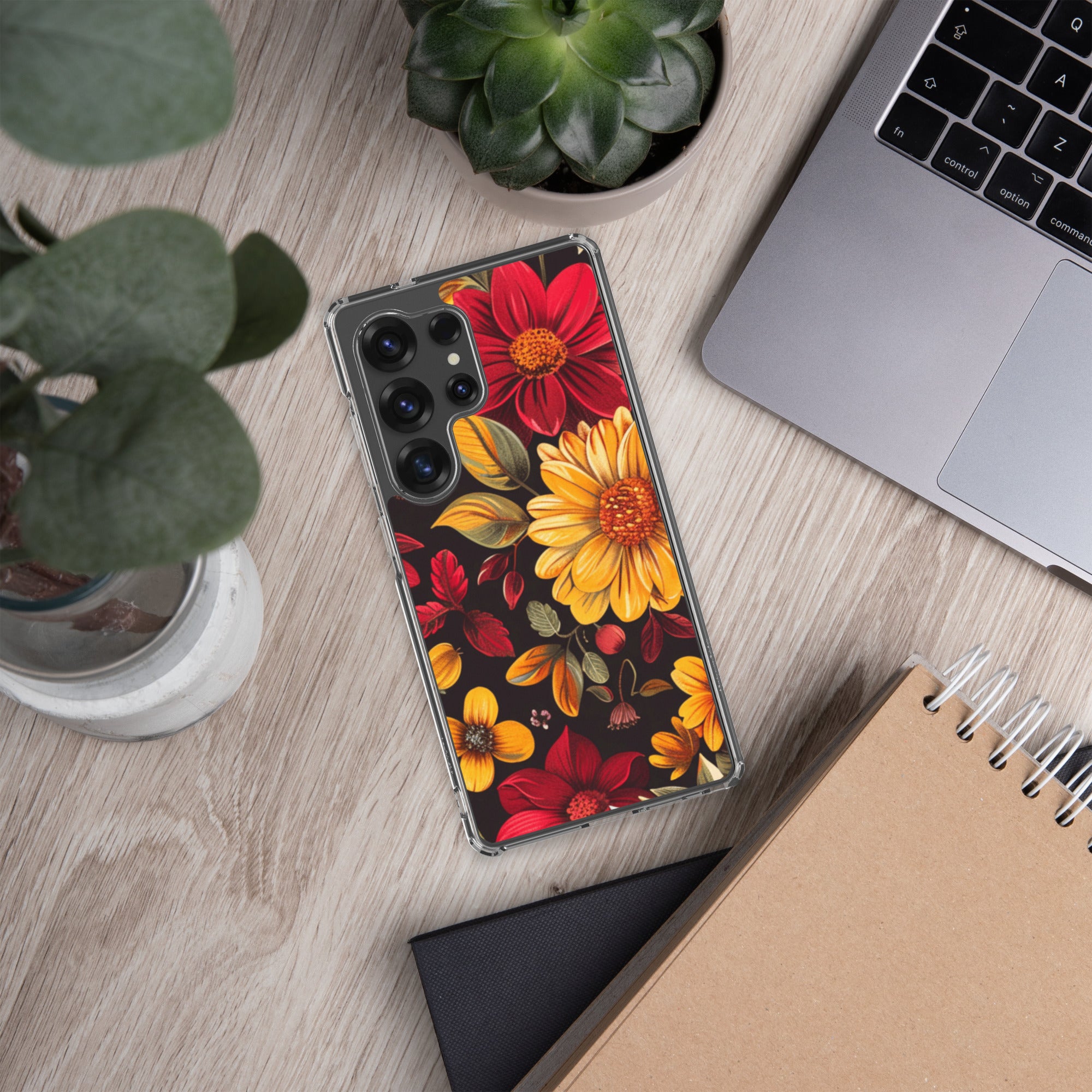 Autumn Bloom Floral Clear Case for Samsung Galaxy S25 Ultra – Warm Fall Flowers Protective Cover