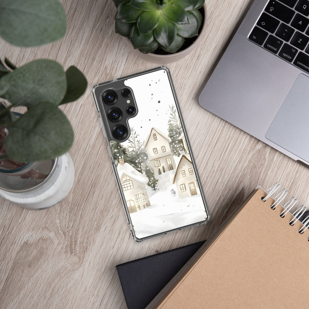 Snowy Winter Village Clear Case for Samsung Galaxy S25 Ultra – Cozy Holiday Protective Cover