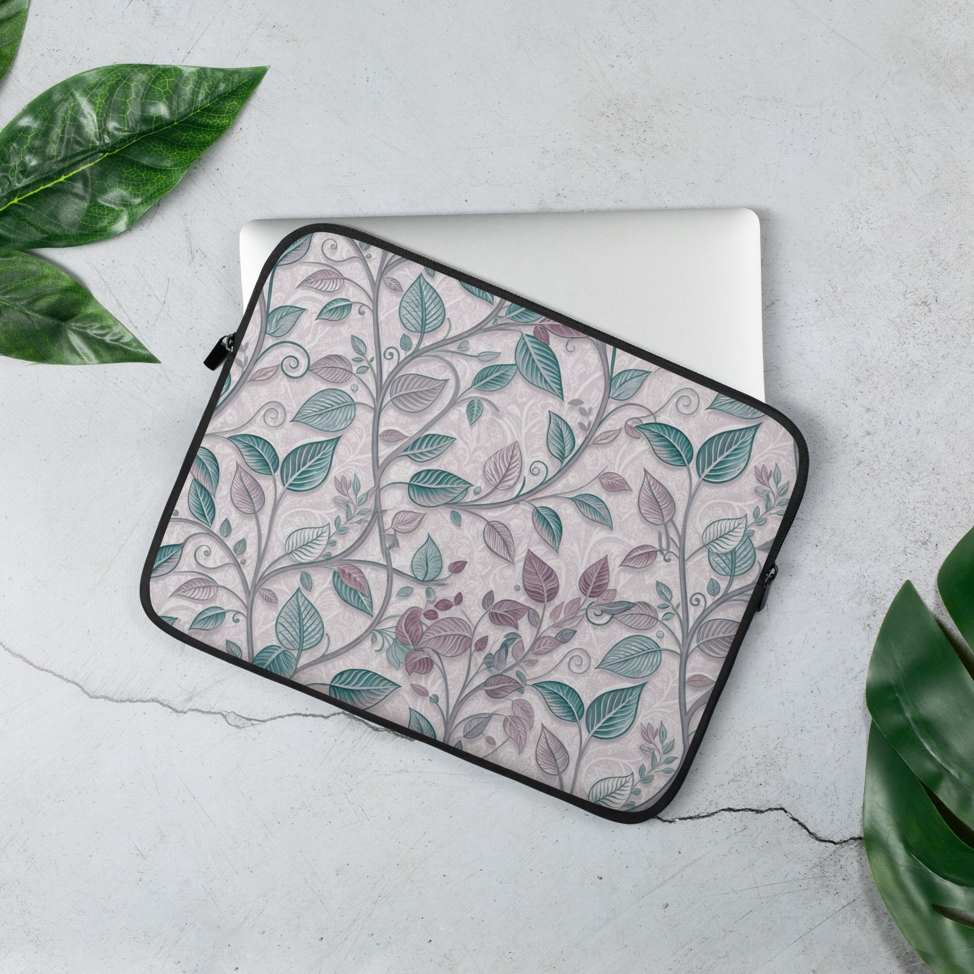 Elegant Botanical Leaves Laptop Sleeve – Neoprene 13" & 15" Protective Case