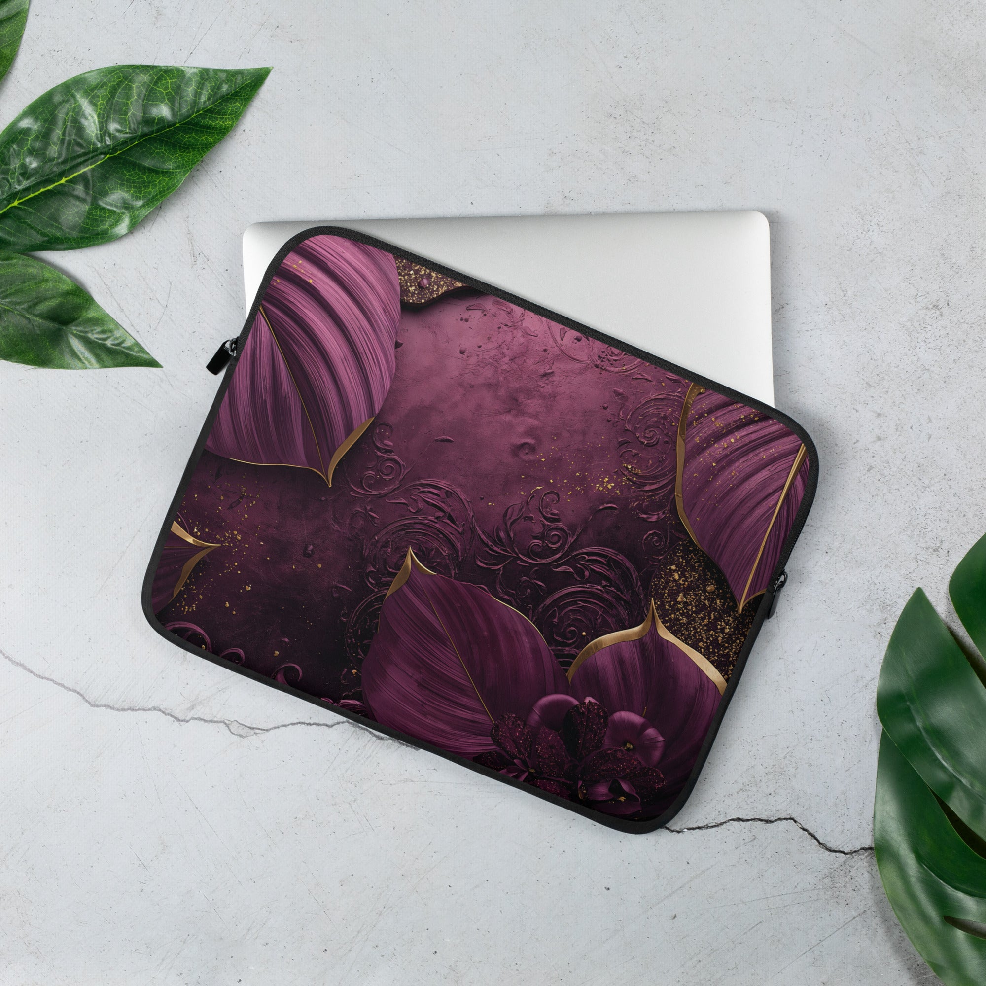 Luxury Plum Floral Laptop Sleeve – Neoprene 13" & 15" Protective Case