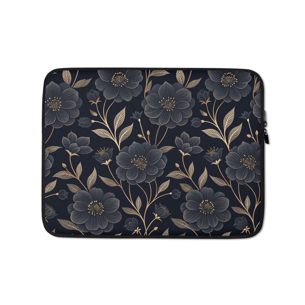 Midnight Floral Gold Laptop Sleeve – Neoprene 13" & 15" Protective Case