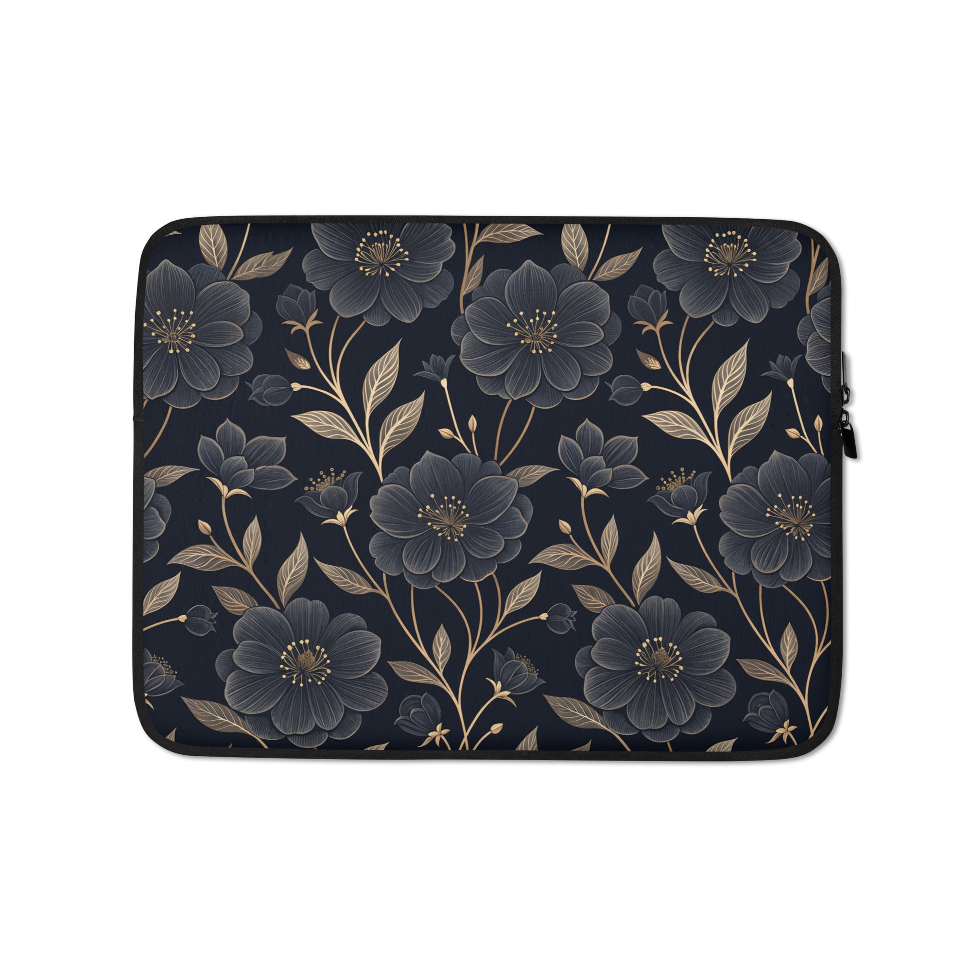 Midnight Floral Gold Laptop Sleeve – Neoprene 13" & 15" Protective Case