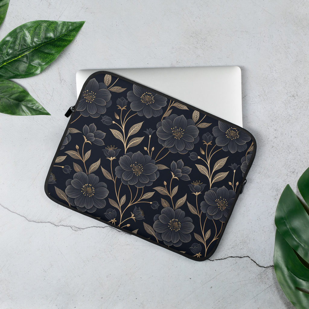 Midnight Floral Gold Laptop Sleeve – Neoprene 13" & 15" Protective Case