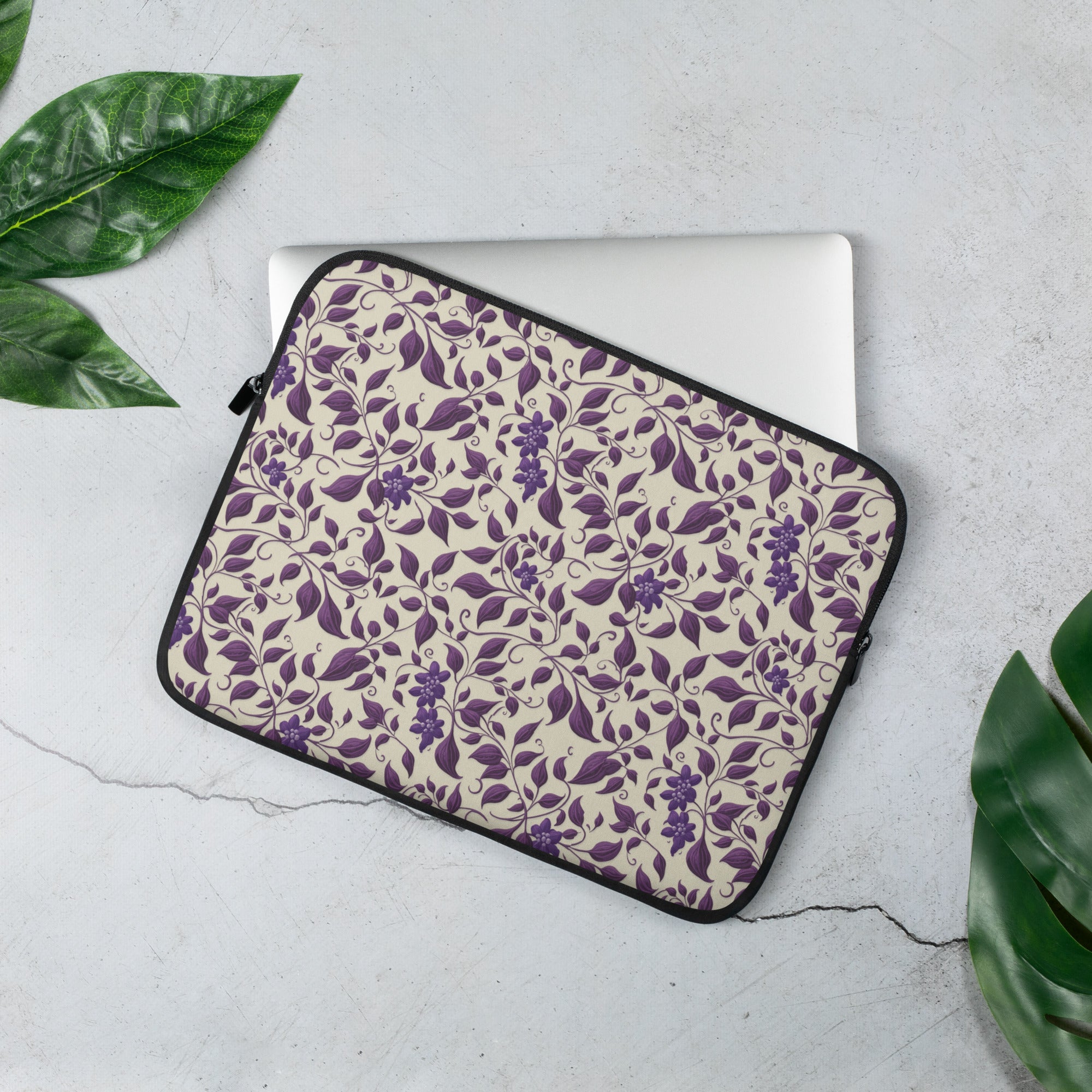 Vintage Purple Floral Laptop Sleeve – Neoprene 13" & 15" Protective Case