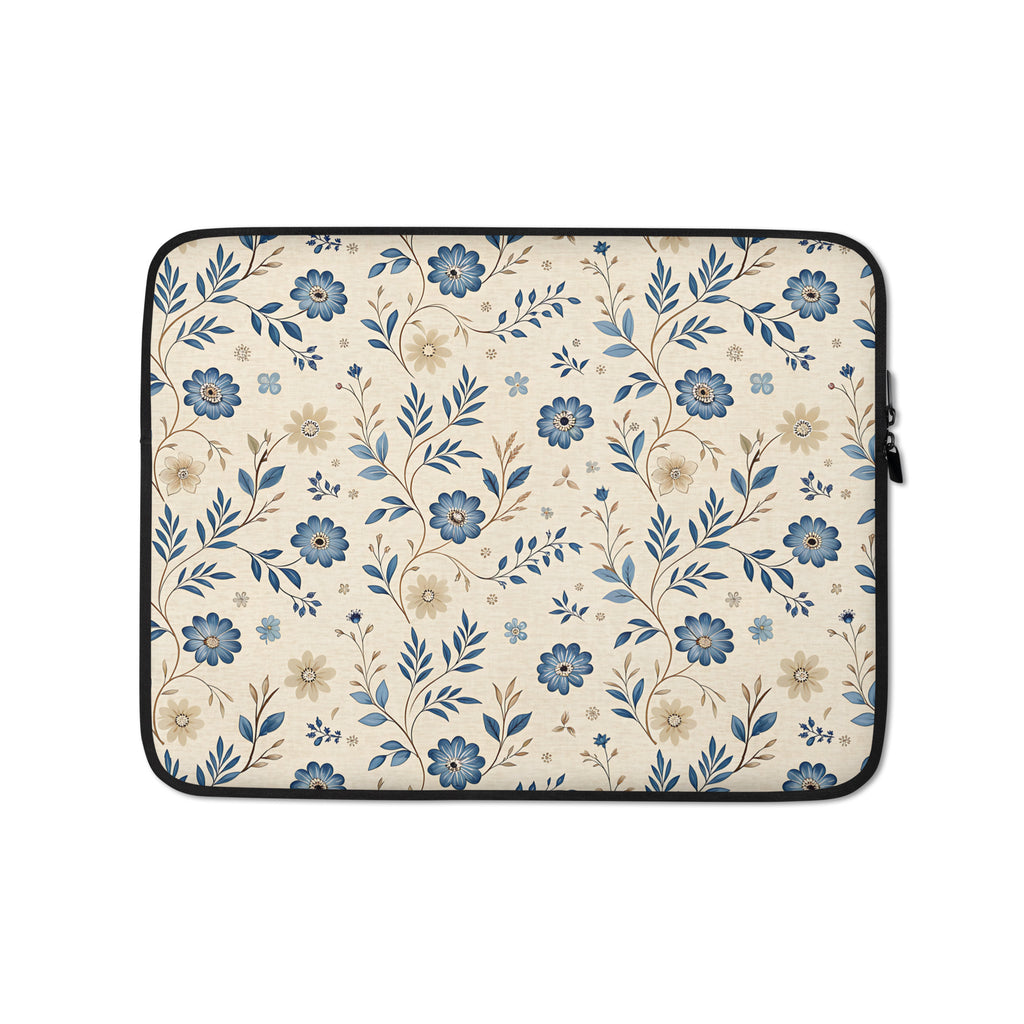 Blue Floral Vintage Laptop Sleeve – Neoprene 13" & 15" Protective Case