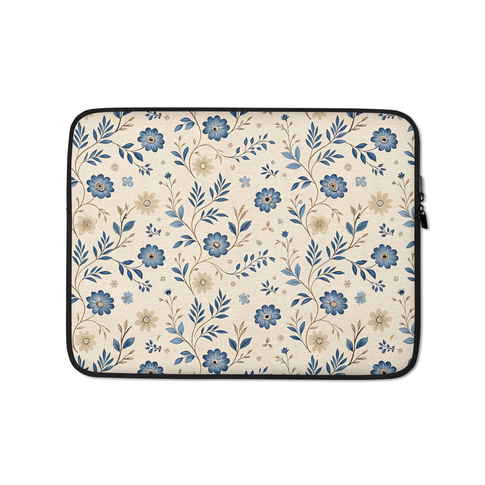 Blue Floral Vintage Laptop Sleeve – Neoprene 13" & 15" Protective Case