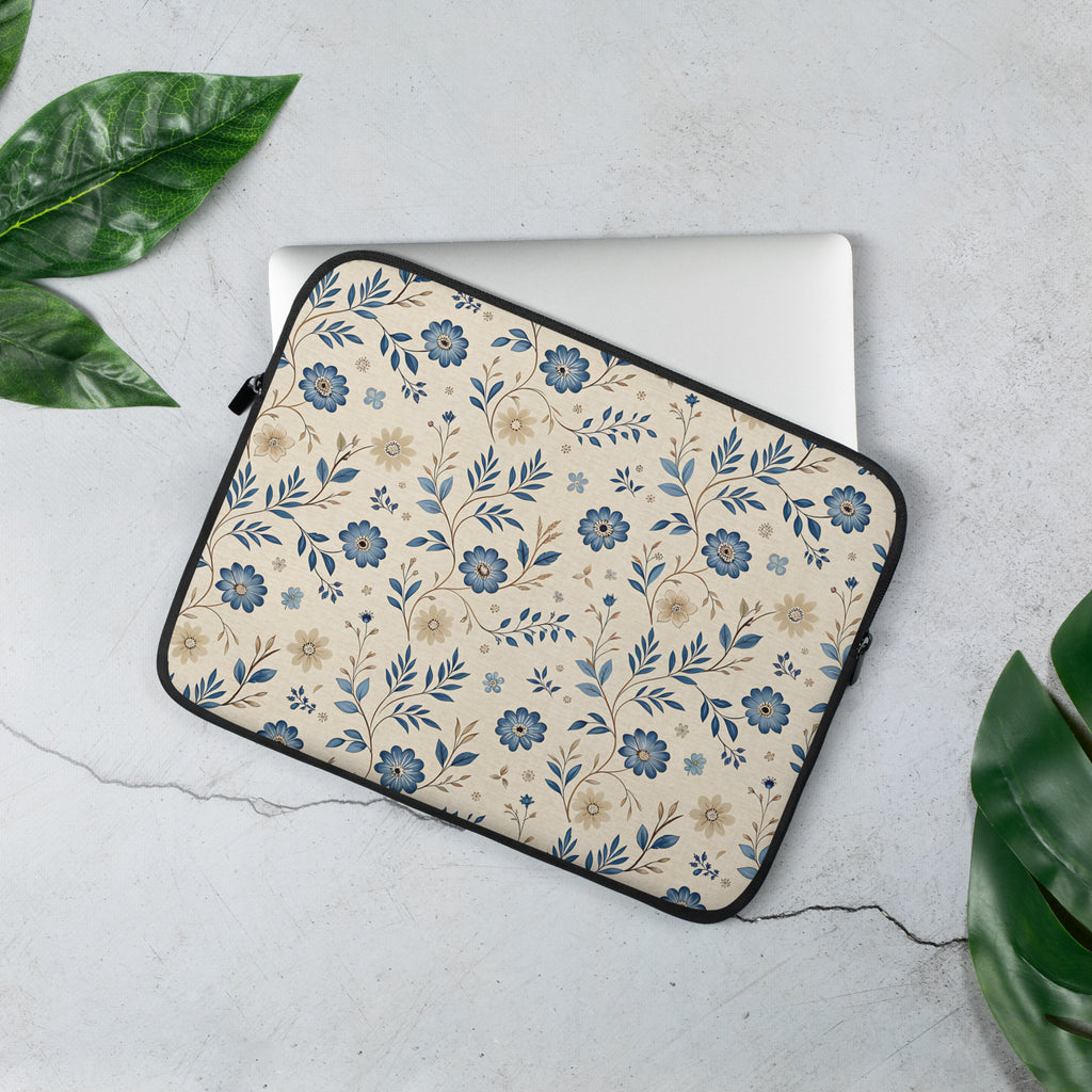 Blue Floral Vintage Laptop Sleeve – Neoprene 13" & 15" Protective Case