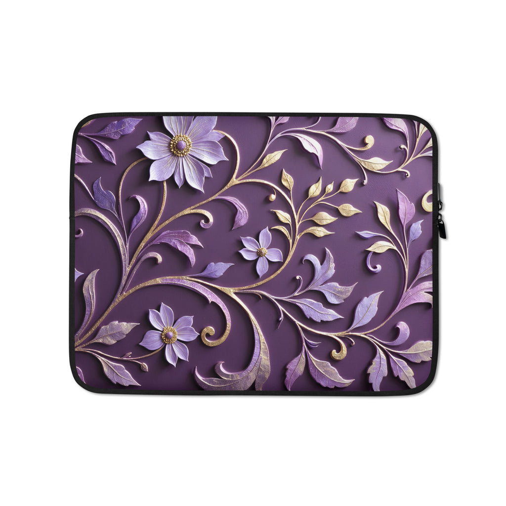 Elegant Purple Floral Laptop Sleeve – Neoprene 13" & 15" Protective Case