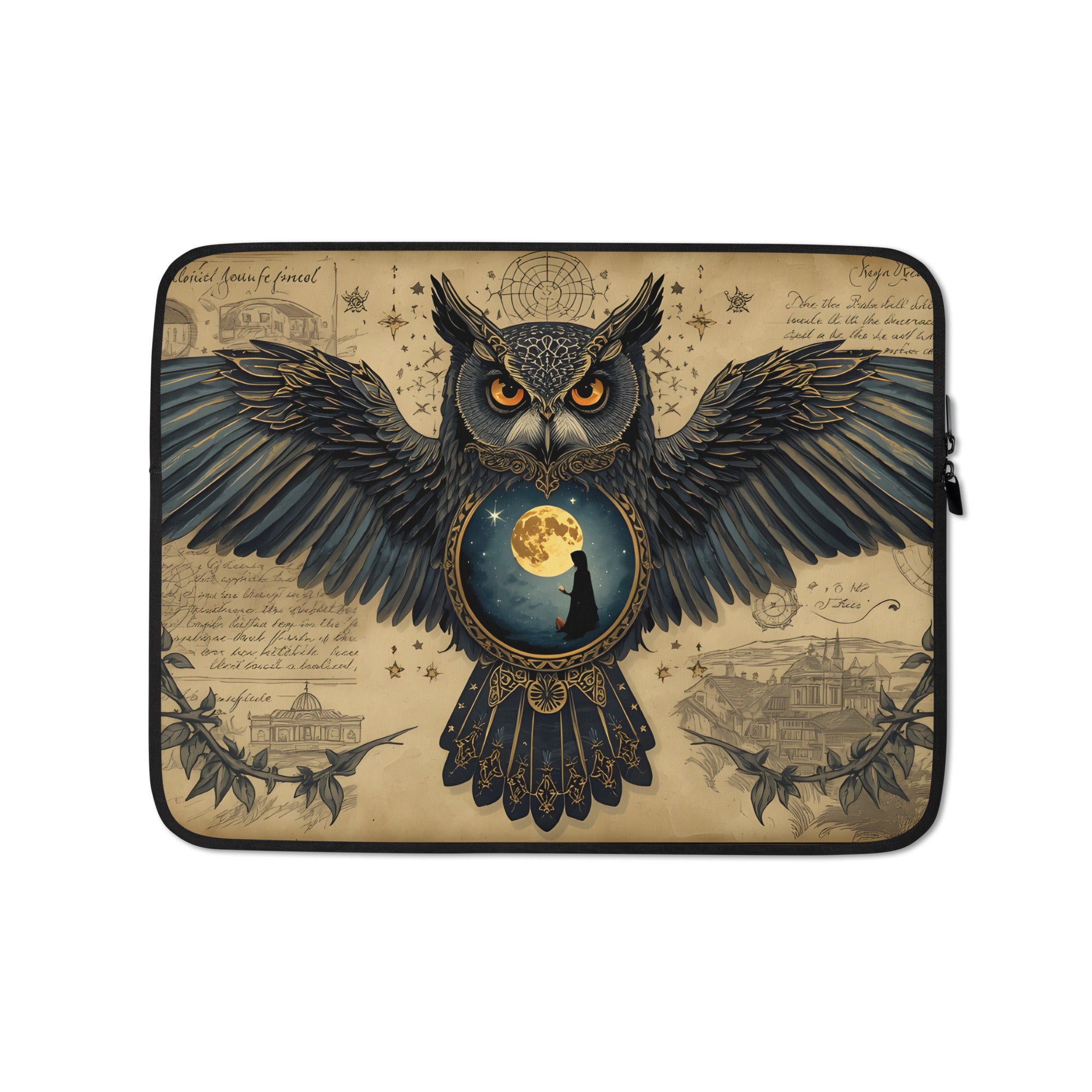 Mystic Owl Vintage Laptop Sleeve – Neoprene 13" & 15" Protective Case