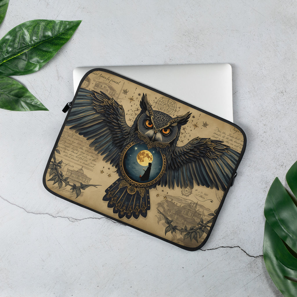 Mystic Owl Vintage Laptop Sleeve – Neoprene 13" & 15" Protective Case