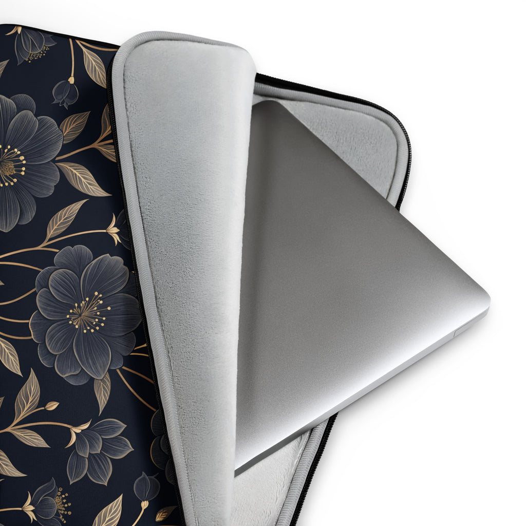 Midnight Floral Gold Laptop Sleeve – Neoprene 13" & 15" Protective Case