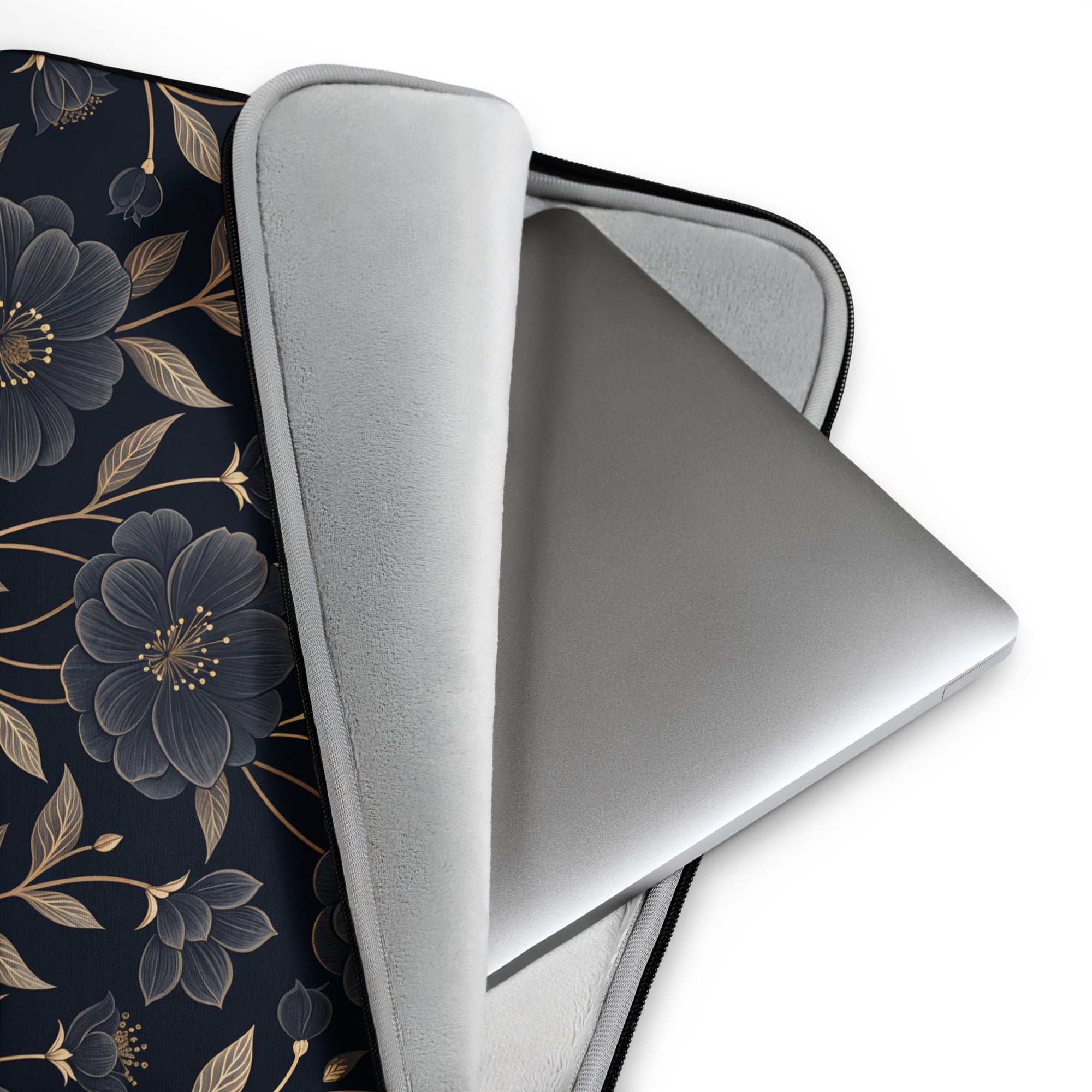Midnight Floral Gold Laptop Sleeve – Neoprene 13" & 15" Protective Case