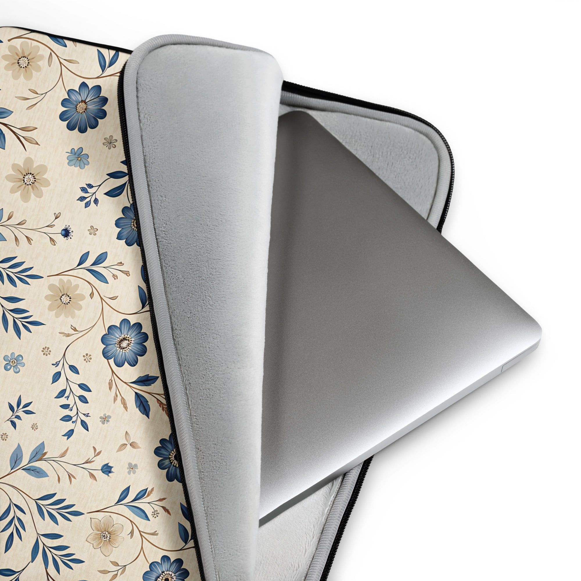 Blue Floral Vintage Laptop Sleeve – Neoprene 13" & 15" Protective Case