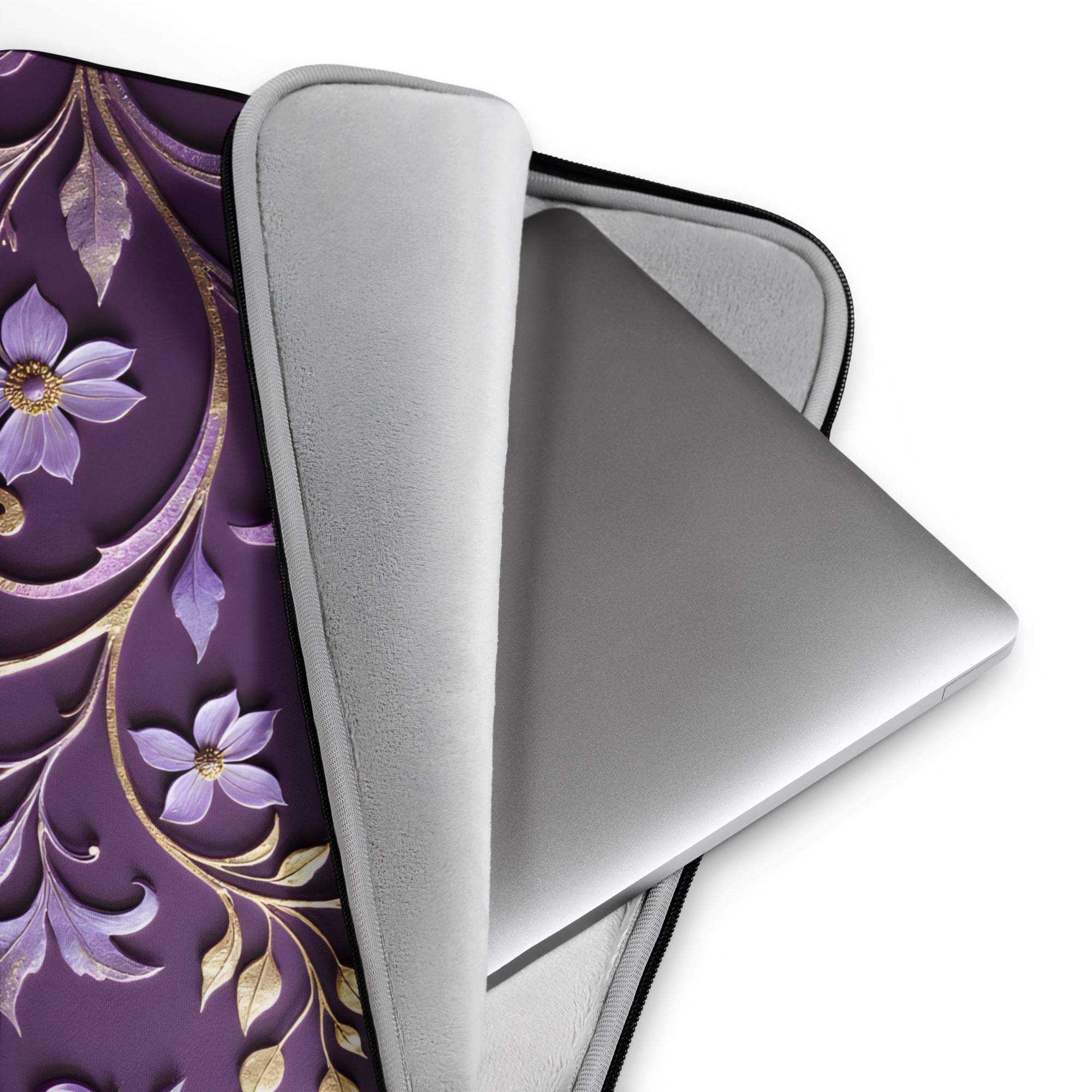 Elegant Purple Floral Laptop Sleeve – Neoprene 13" & 15" Protective Case
