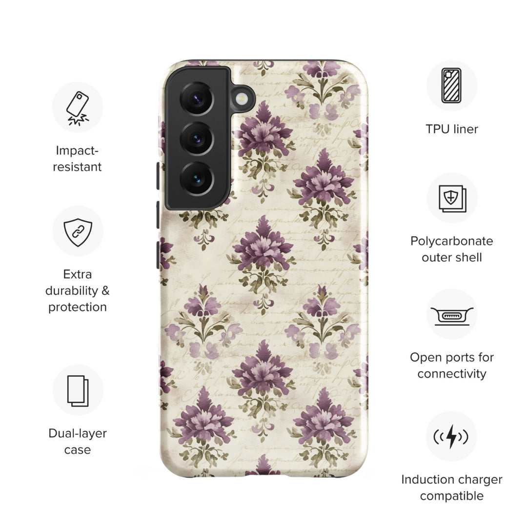 Vintage Floral Damask Tough Case for Samsung Galaxy S22 – Dual Layer Protective Phone Case (Glossy or Matte)