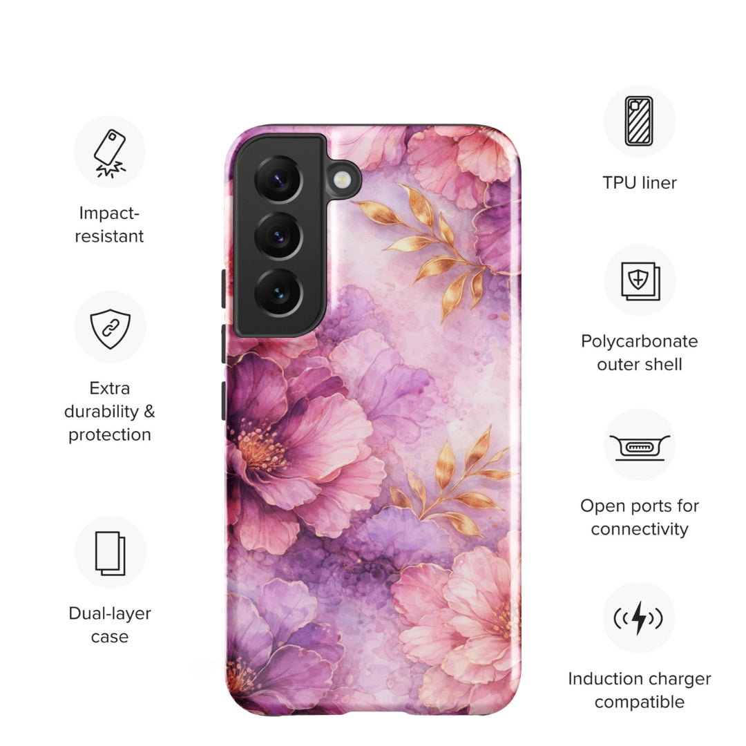 Pink Watercolor Floral Tough Case for Samsung Galaxy S22