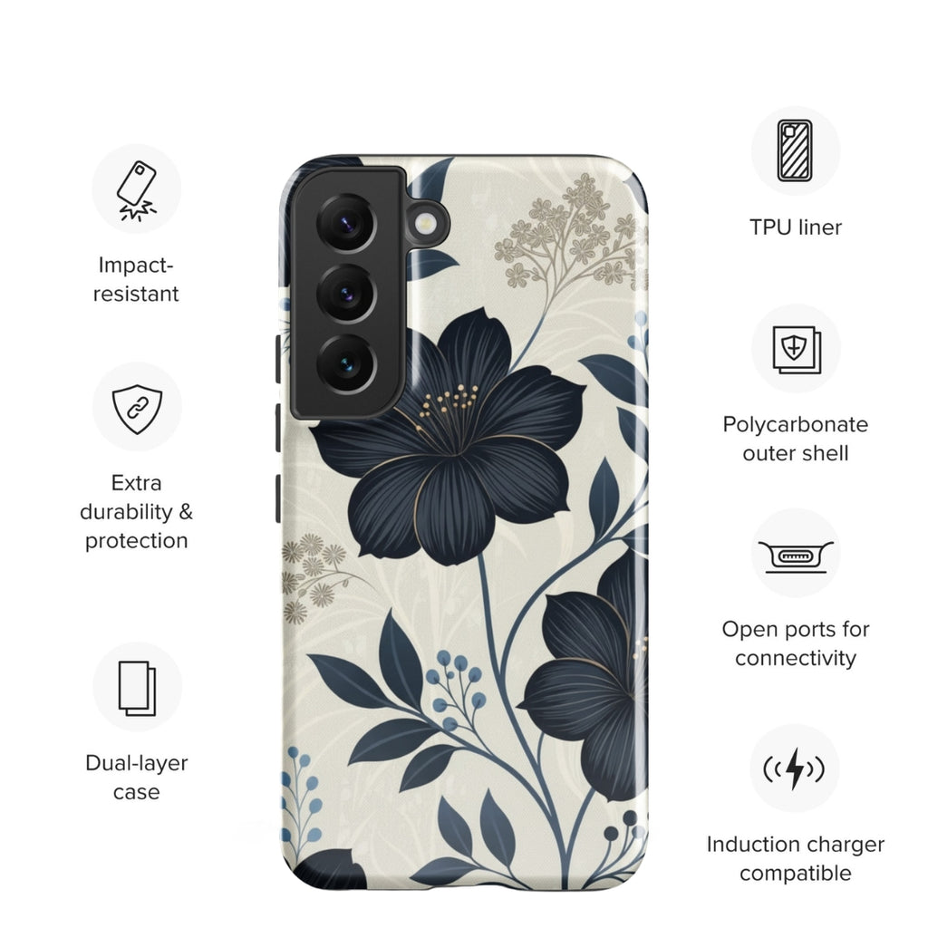 Elegant Blue Floral Tough Case for Samsung Galaxy S22