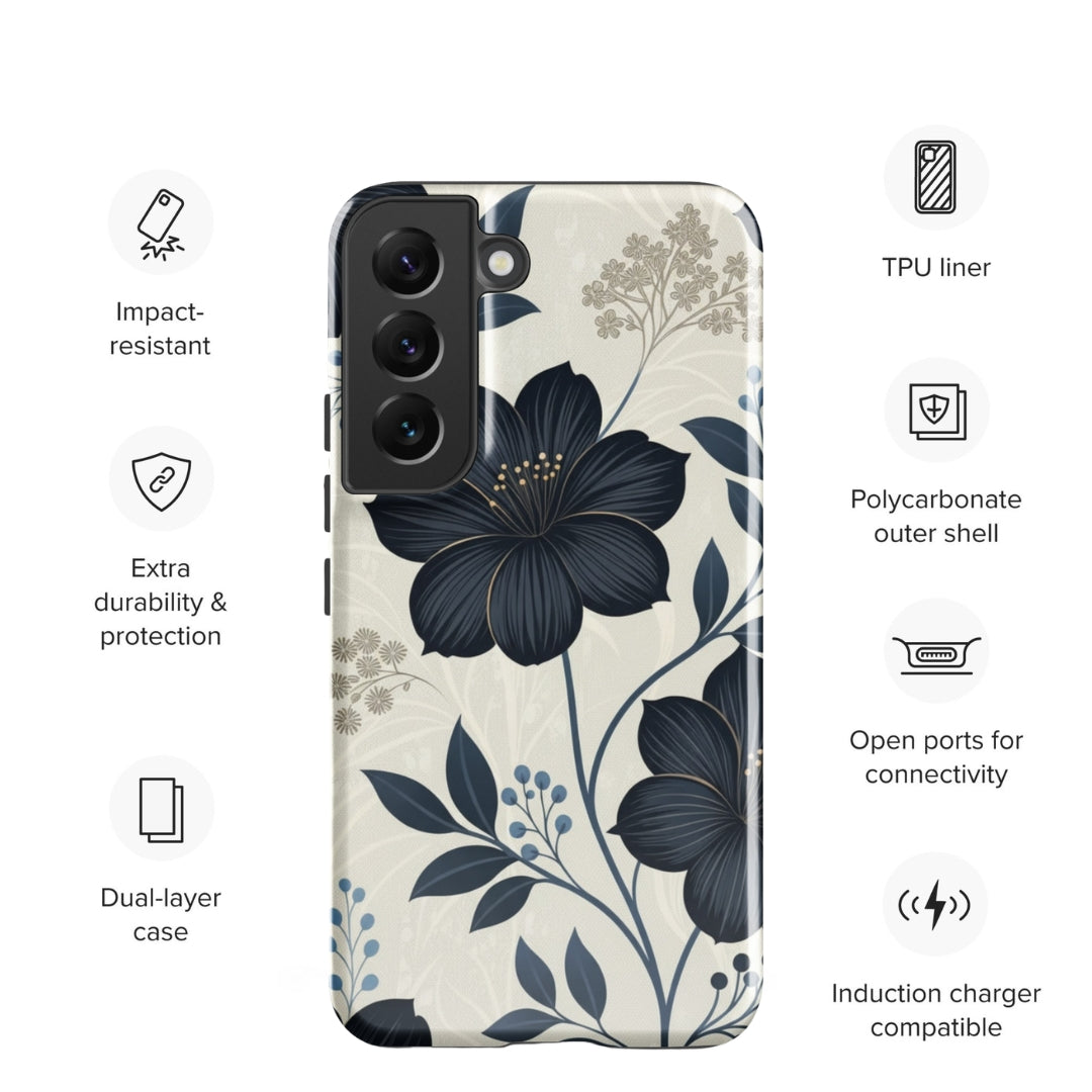 Elegant Blue Floral Tough Case for Samsung Galaxy S22