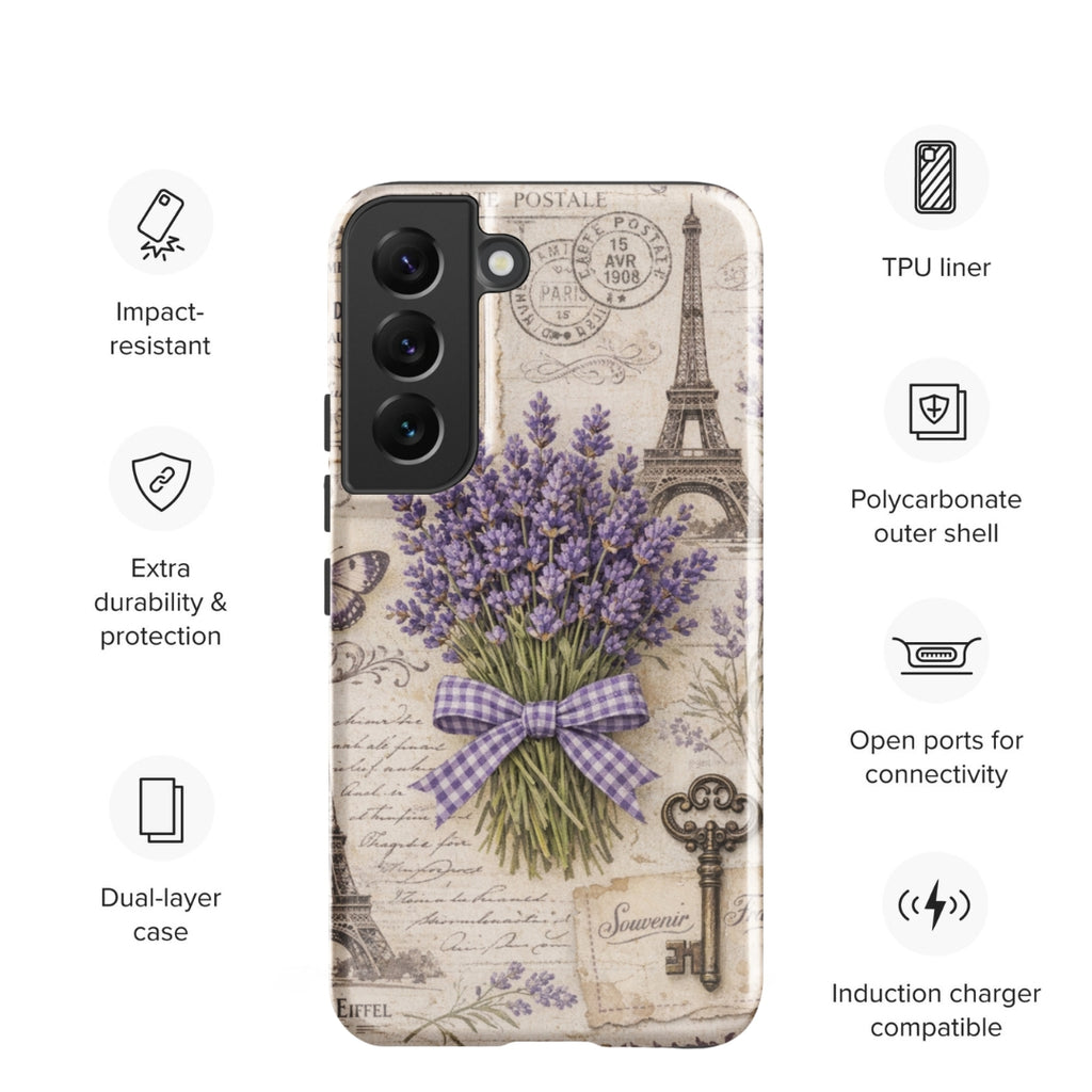 Vintage Paris Lavender Tough Case for Samsung Galaxy S22 – Dual Layer Protective Phone Case (Glossy or Matte)