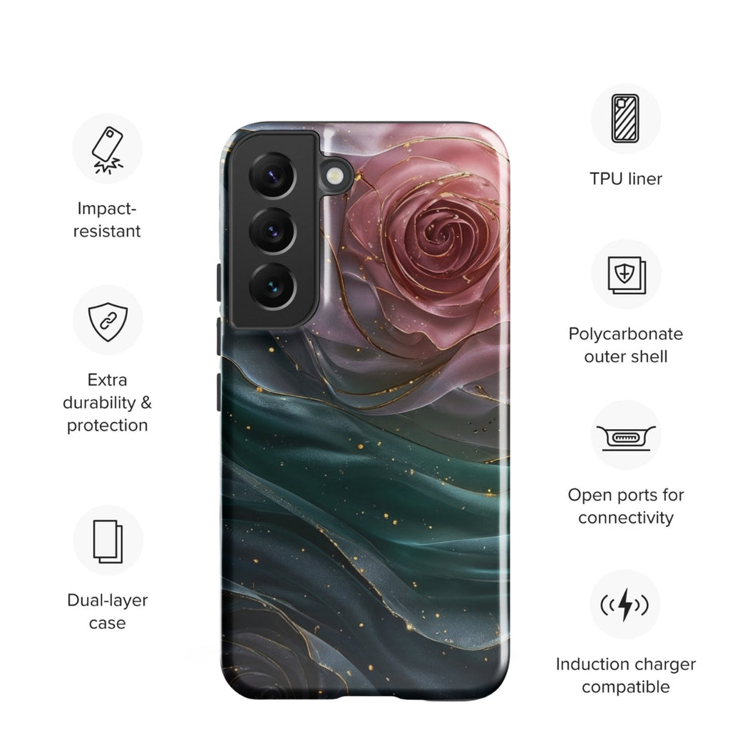 Elegant Rose Marble Tough Case for Samsung Galaxy S22 – Dual Layer Protective Phone Case (Glossy or Matte)
