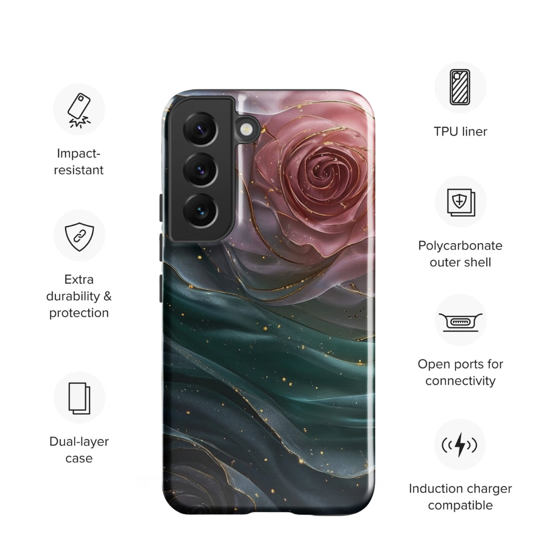 Elegant Rose Marble Tough Case for Samsung Galaxy S22 – Dual Layer Protective Phone Case (Glossy or Matte)