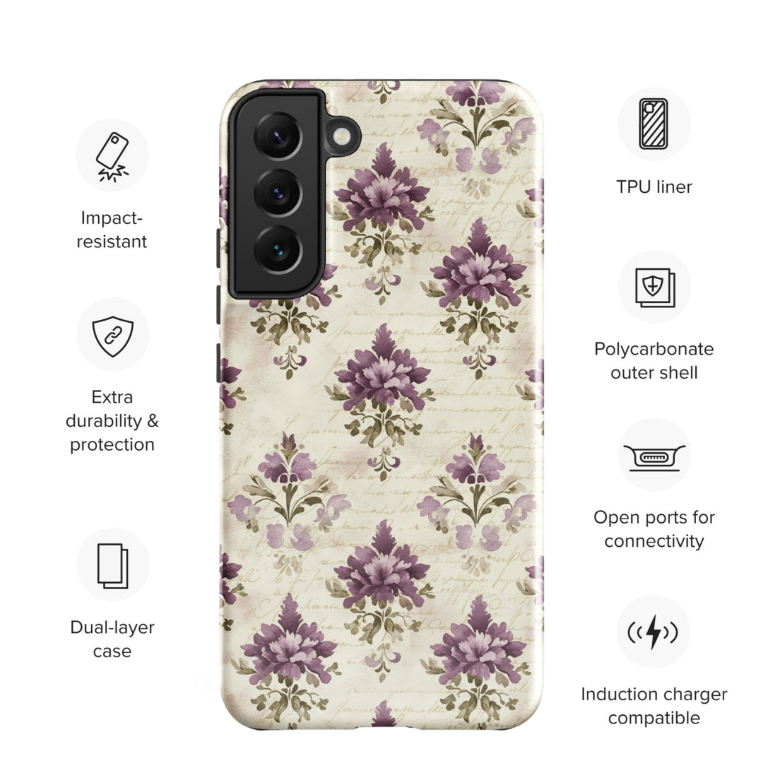 Vintage Floral Damask Tough Case for Samsung Galaxy S22 Plus – Dual Layer Protective Phone Case (Glossy or Matte)