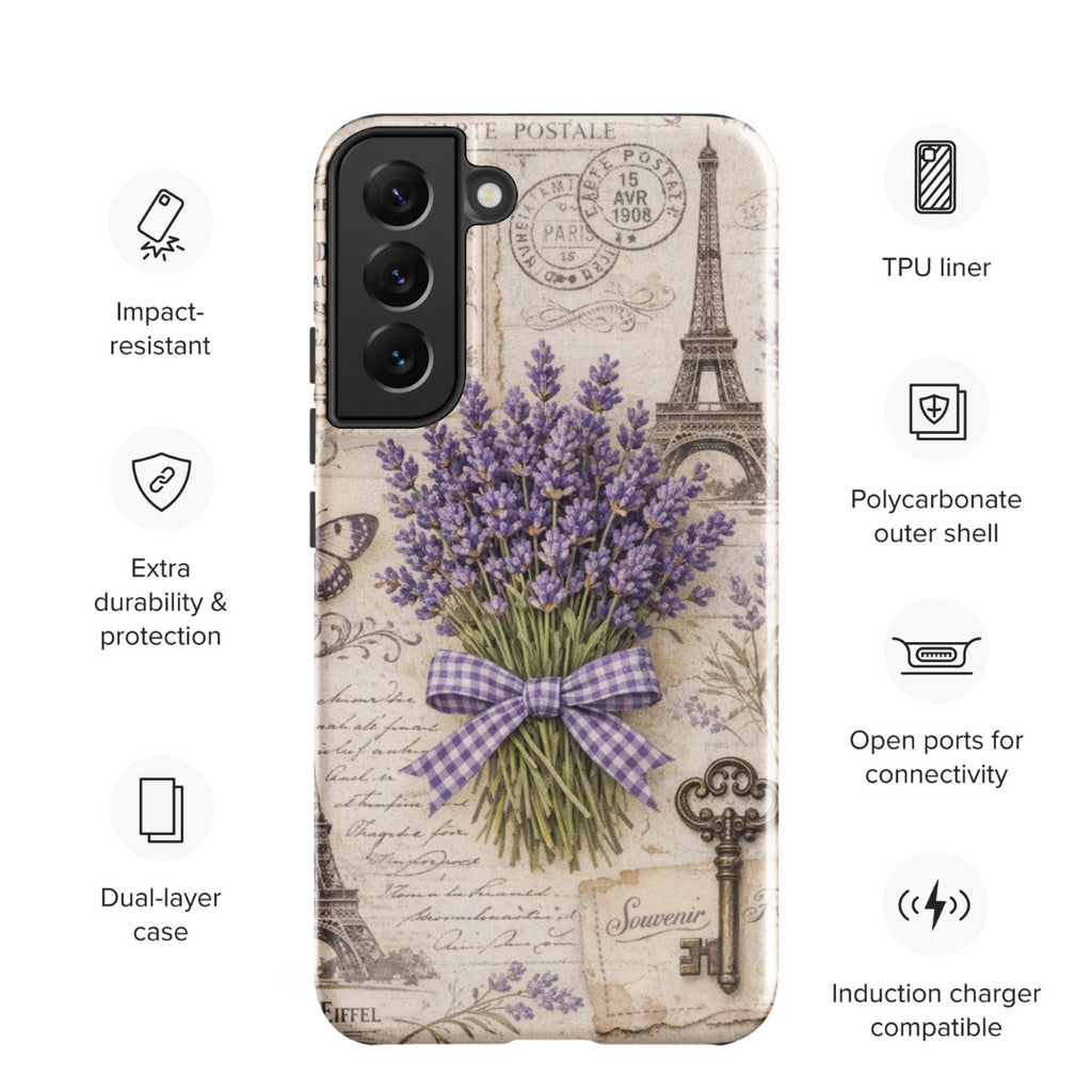 Vintage Paris Lavender Tough Case for Samsung Galaxy S22 Plus – Dual Layer Protective Phone Case (Glossy or Matte)