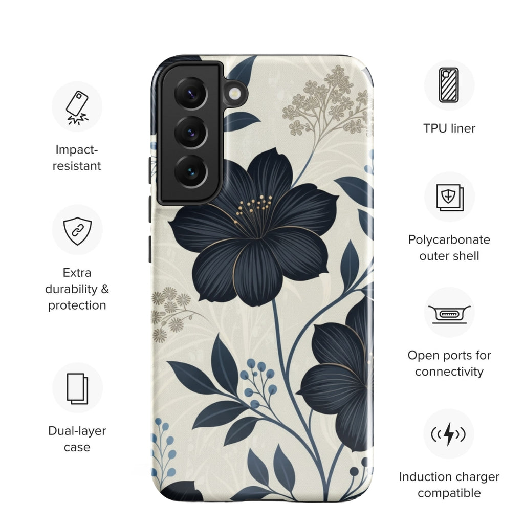 Elegant Blue Floral Tough Case for Samsung Galaxy S22 Plus
