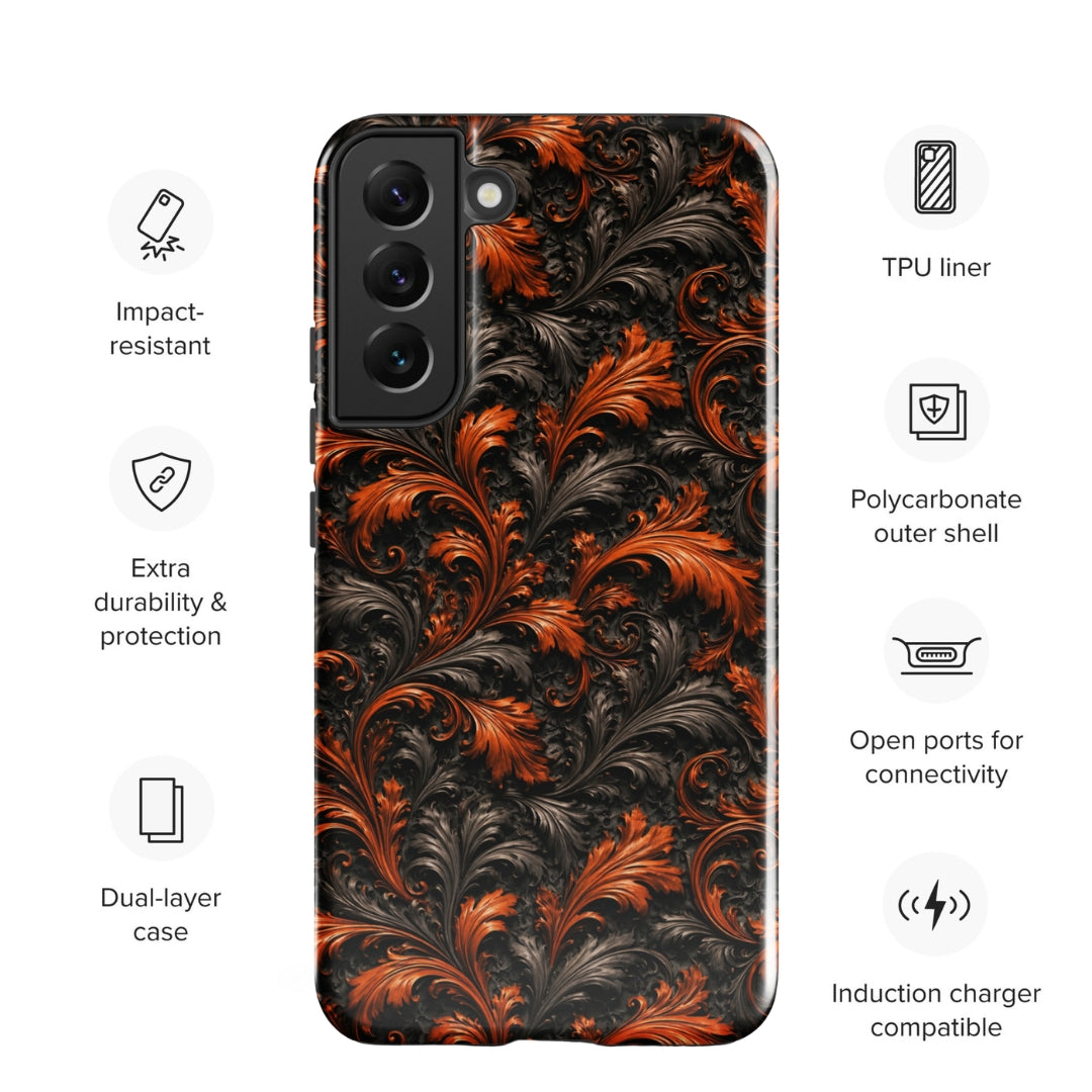 Burnt Orange Filigree Tough Case for Samsung Galaxy S22 Plus – Dual Layer Protective Phone Case (Glossy or Matte)