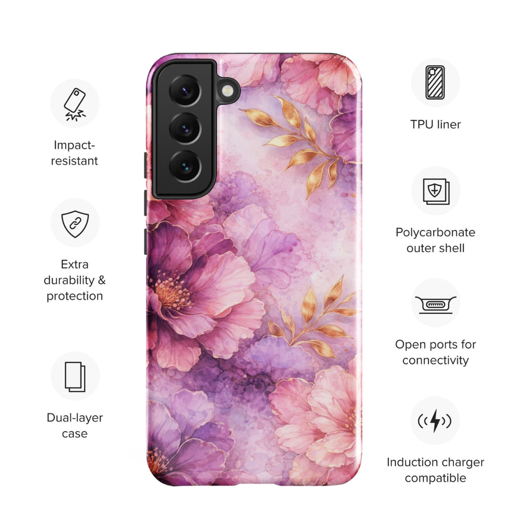 Pink Watercolor Floral Tough Case for Samsung Galaxy S22 Plus