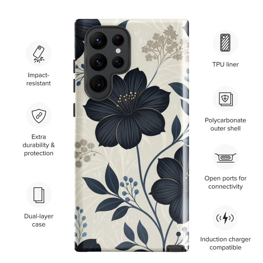 Elegant Blue Floral Tough Case for Samsung Galaxy S22 Ultra