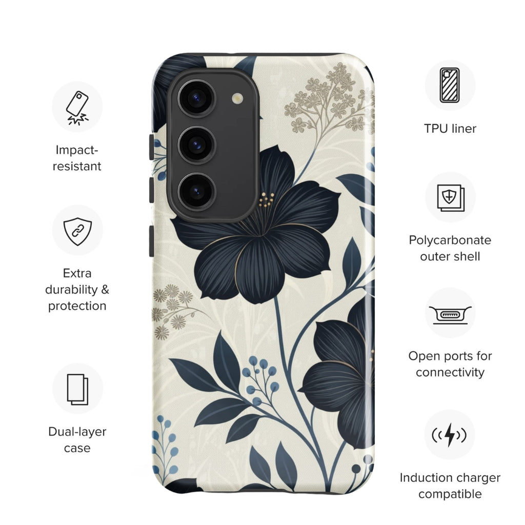 Elegant Blue Floral Tough Case for Samsung Galaxy S23