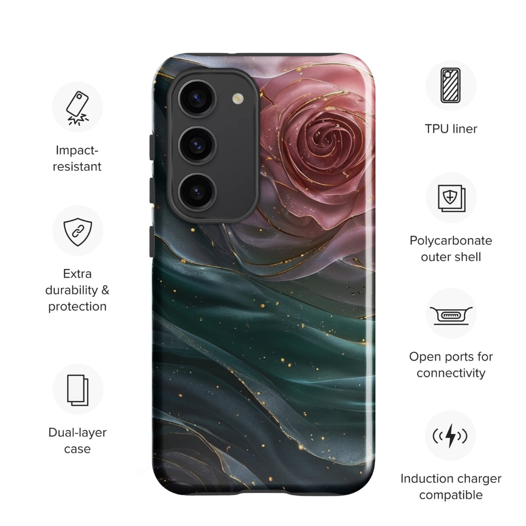 Elegant Rose Marble Tough Case for Samsung Galaxy S23 – Dual Layer Protective Phone Case (Glossy or Matte)