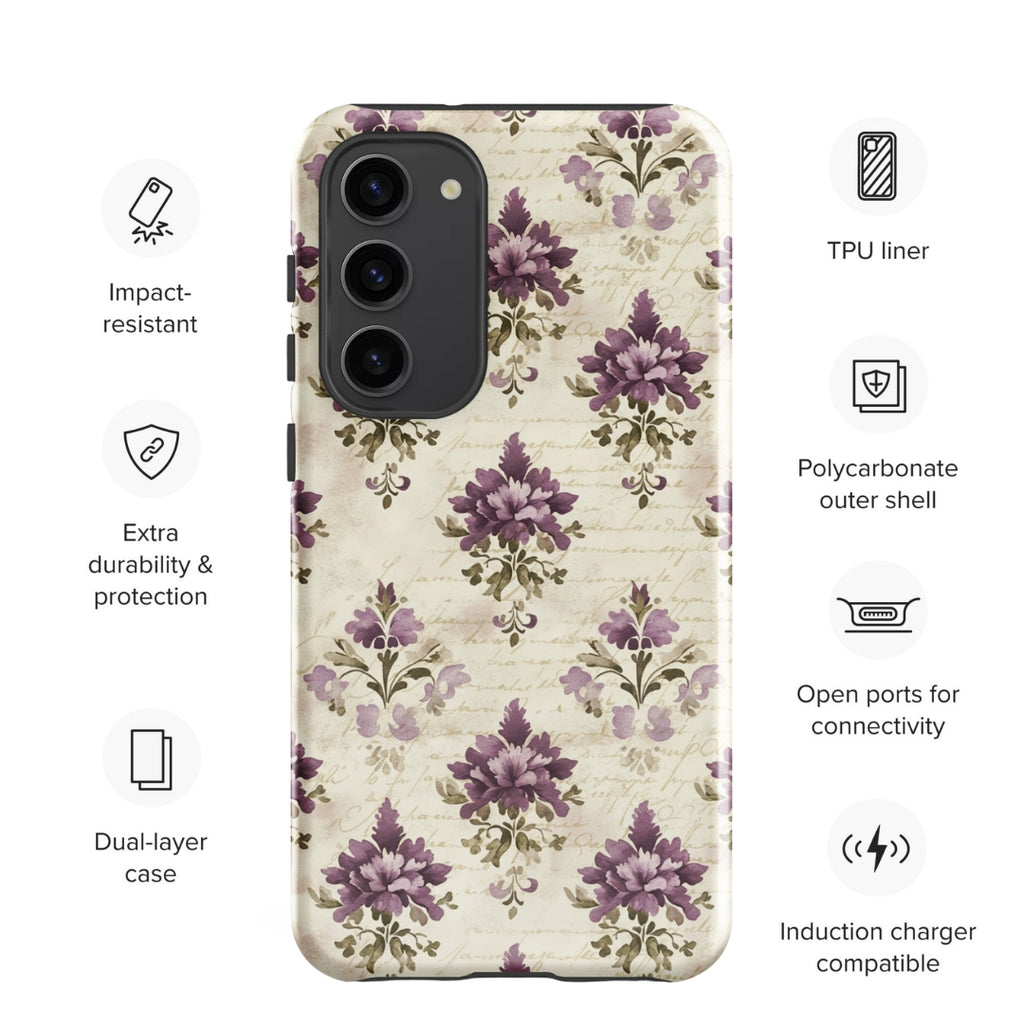 Vintage Floral Damask Tough Case for Samsung Galaxy S23 Plus – Dual Layer Protective Phone Case (Glossy or Matte)