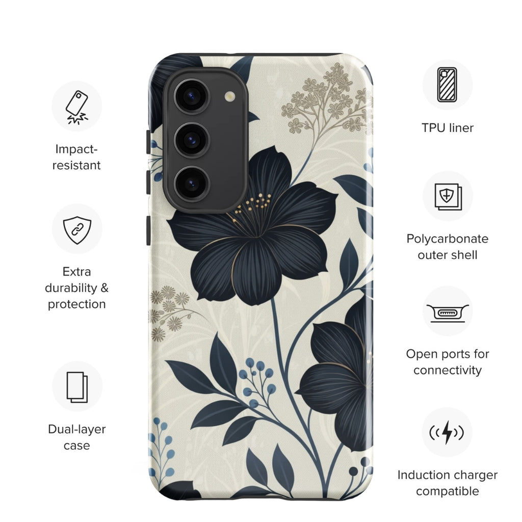 Elegant Blue Floral Tough Case for Samsung Galaxy S23 Plus