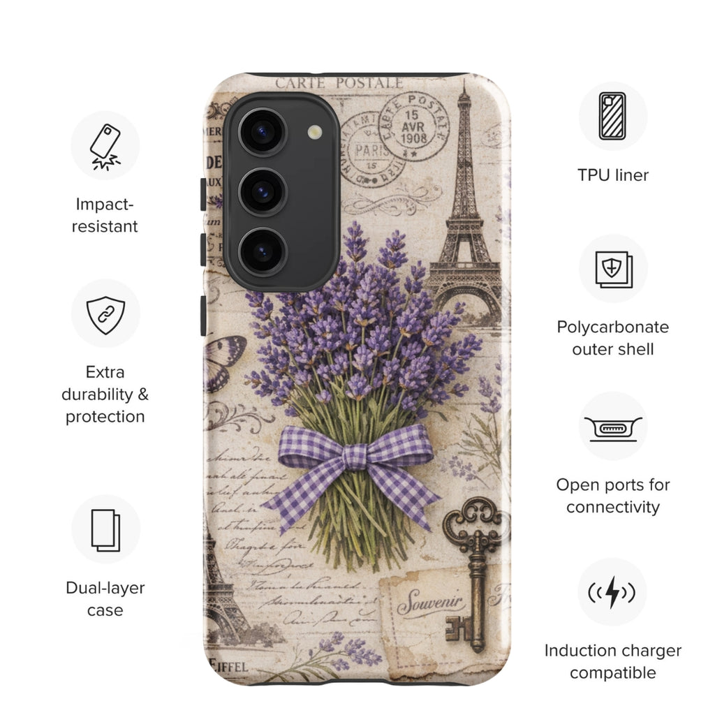 Vintage Paris Lavender Tough Case for Samsung Galaxy S23 Plus – Dual Layer Protective Phone Case (Glossy or Matte)