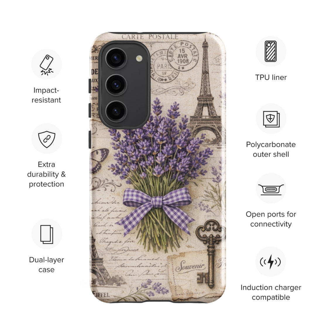 Vintage Paris Lavender Tough Case for Samsung Galaxy S23 Plus – Dual Layer Protective Phone Case (Glossy or Matte)