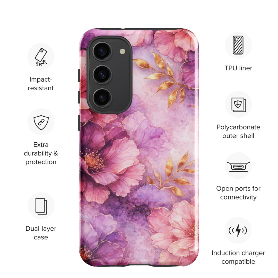 Pink Watercolor Floral Tough Case for Samsung Galaxy S23 Plus