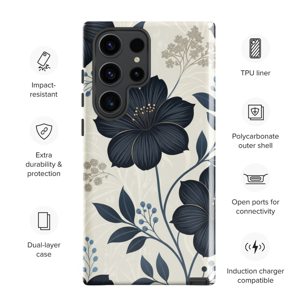 Elegant Blue Floral Tough Case for Samsung Galaxy S23 Ultra