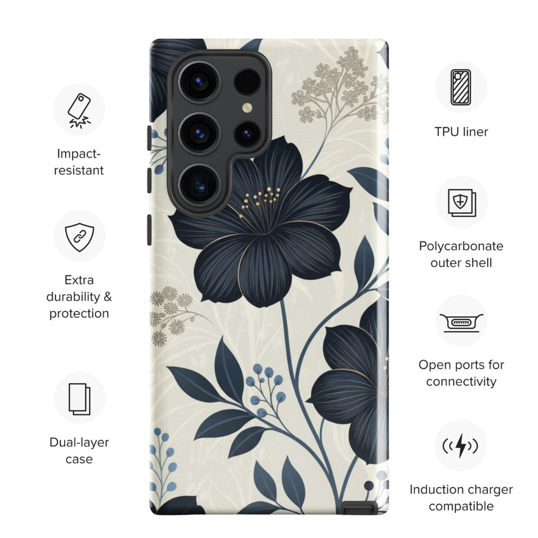 Elegant Blue Floral Tough Case for Samsung Galaxy S23 Ultra