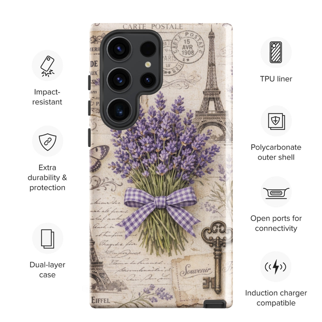Vintage Paris Lavender Tough Case for Samsung Galaxy S23 Ultra – Dual Layer Protective Phone Case (Glossy or Matte)
