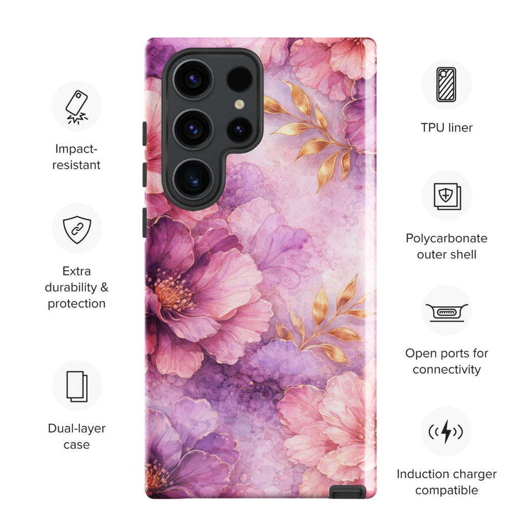 Pink Watercolor Floral Tough Case for Samsung Galaxy S23 Ultra