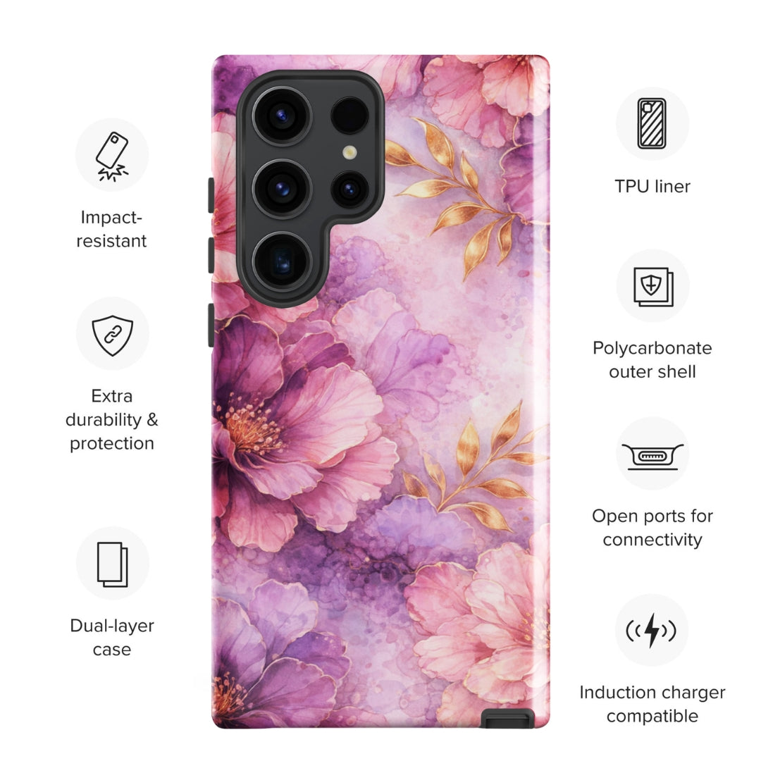 Pink Watercolor Floral Tough Case for Samsung Galaxy S23 Ultra