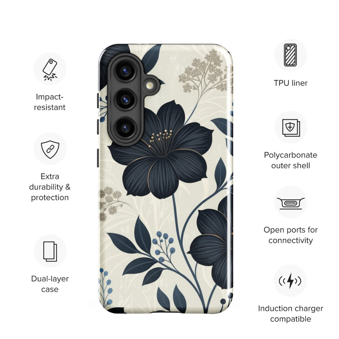 Elegant Blue Floral Tough Case for Samsung Galaxy S24