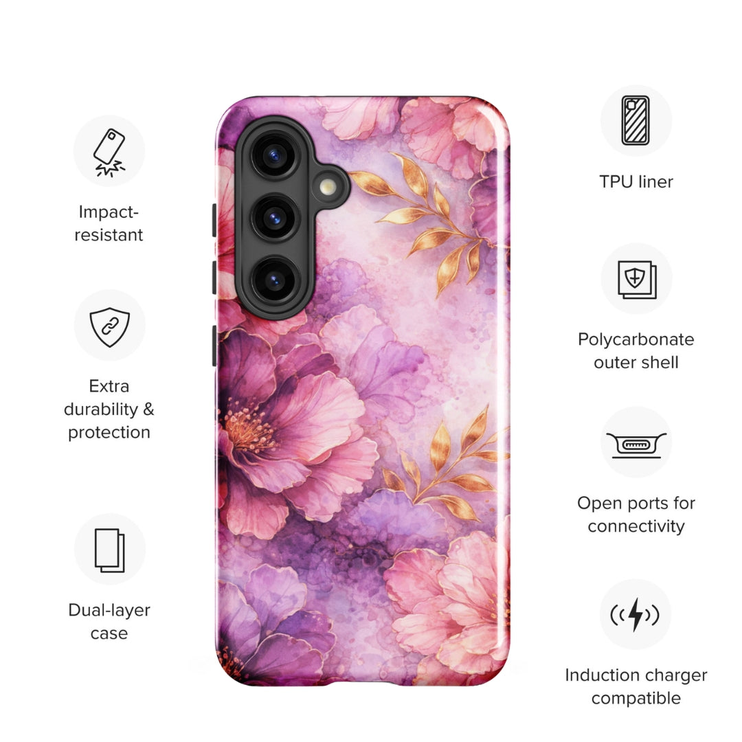 Pink Watercolor Floral Tough Case for Samsung Galaxy S24