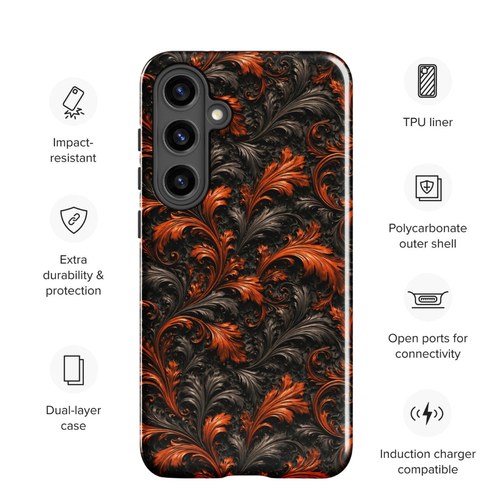 Burnt Orange Filigree Tough Case for Samsung Galaxy S24 Plus – Dual Layer Protective Phone Case (Glossy or Matte)