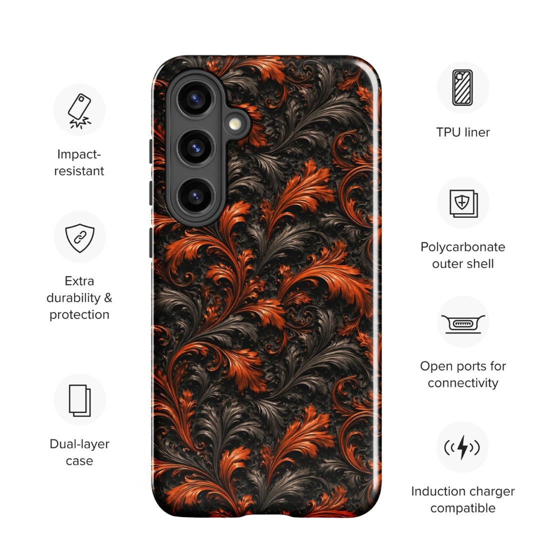 Burnt Orange Filigree Tough Case for Samsung Galaxy S24 Plus – Dual Layer Protective Phone Case (Glossy or Matte)