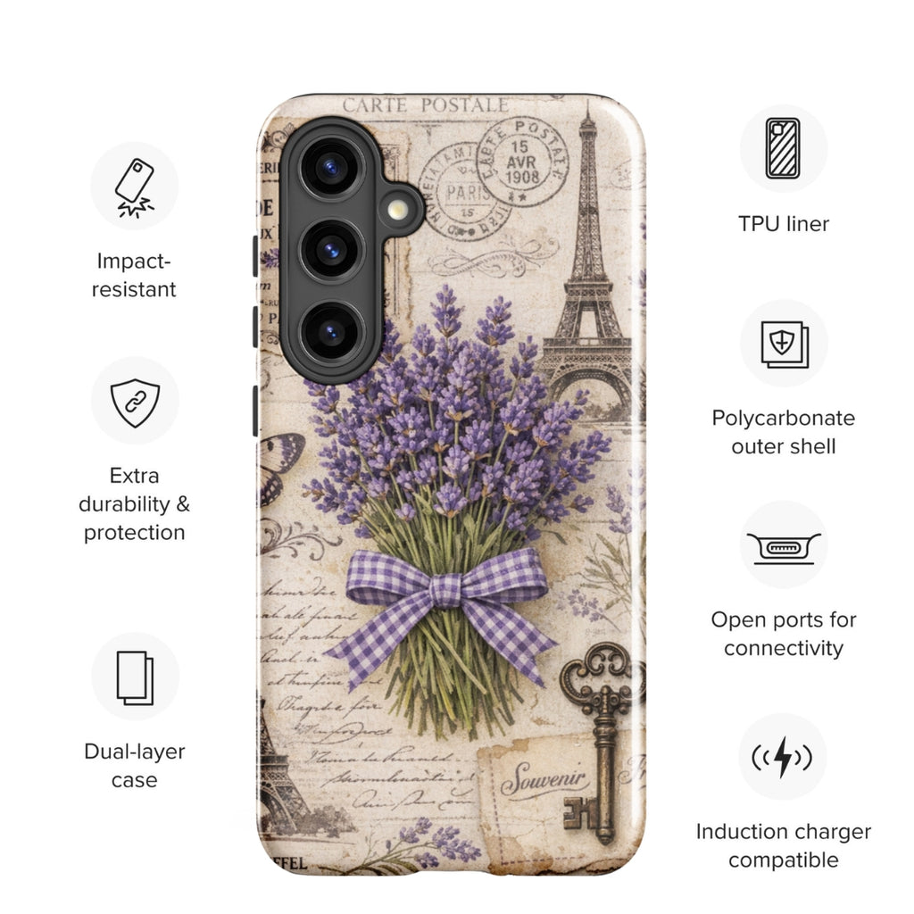 Vintage Paris Lavender Tough Case for Samsung Galaxy S24 Plus – Dual Layer Protective Phone Case (Glossy or Matte)